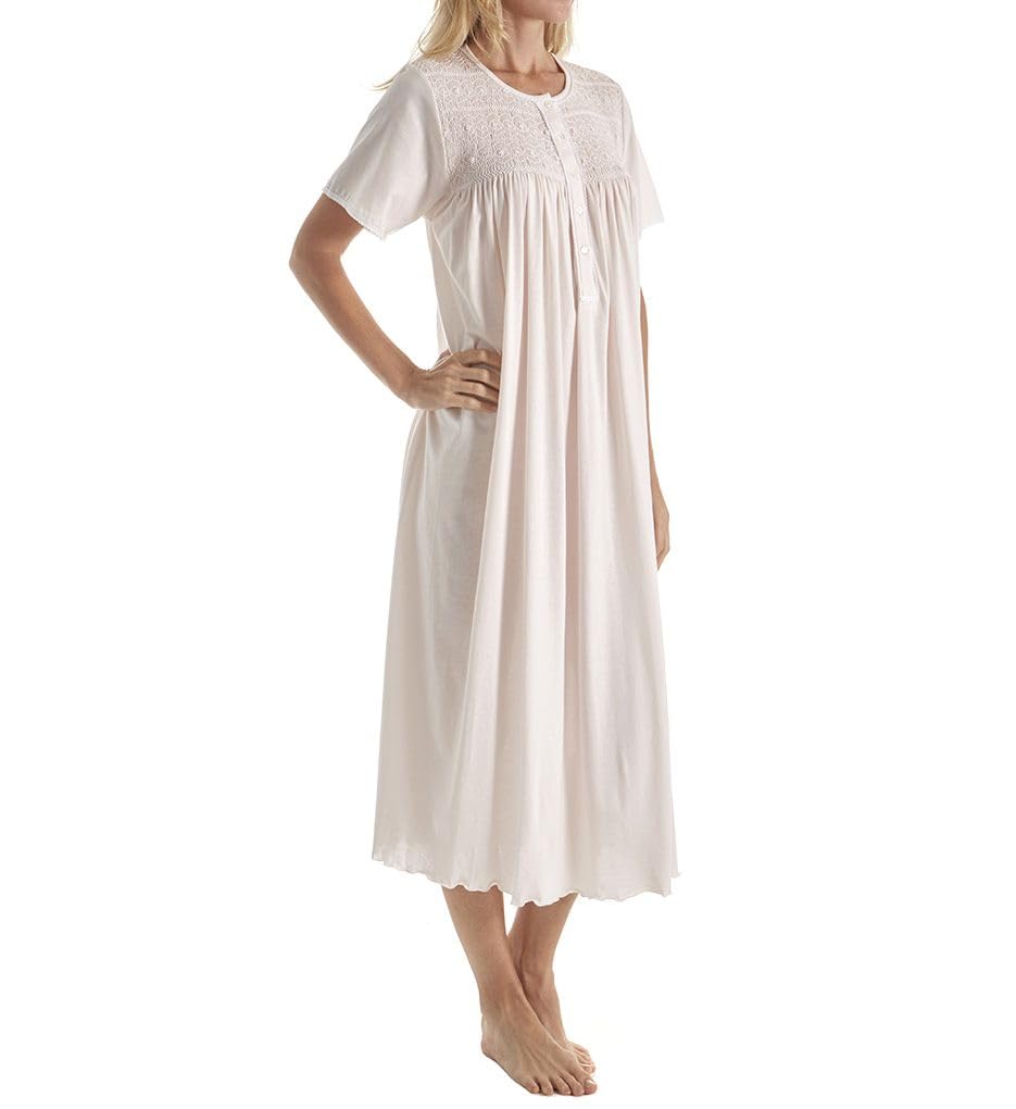 P-Jamas Women's Ines Ines Smocked Short Sleeve Nightgown