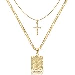 KELORIS PATH Gold Layered Initial Cross Necklace, 14K Gold Plated Layering Square Letter Pendant Figaro Chain Cross Choker from A-Z Capital Jewelry for Women Girls