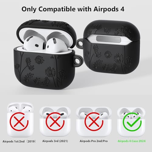 Image of Floral Case for Apple Airpods iPods 4 Case Cover Women-VISOOM 2025 3D Silicone Airpod iPod 4th Generation Protective Cases Cute with Keychain for AirPod Earbuds 4th Gen Wireless Charging Cases