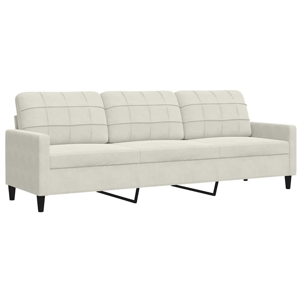 Sofa 3-osobowa, kremowa, 210 cm, aksamitny materiał z metalowym stelażem, wygodna tapicerka do salonu, miękki welurowy sofa o stabilnej konstrukcji i nowoczesnym wzornictwie