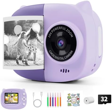 Portable Instant Camera for Kids Print Photos Travel Digital 1080P Video Camera for Toddlers 3 4 5 6 7 8 Year Old Girls Holiday Christmas Birthday Gifts (Purple) Portable Instant Camera for Kids Print Photos Travel Digital 1080P Video Camera for Toddlers 3 4 5 6 7 8 Year Old Girls Holiday Christmas Birthday Gifts (Purple)