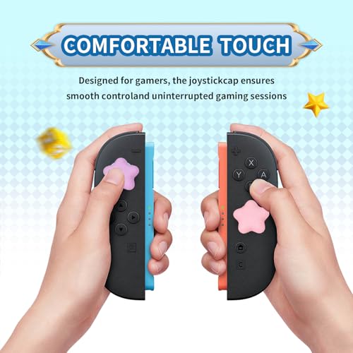 Image of PERFECTSIGHT Cute Star Thumb Grip Caps for Switch 2, PS5, PS4, Xbox Series X /S, Xbox One, Switch PRO Controller, 4PCS Kawaii Soft Rubber 3D Analog Thumbsticks Grips Joystick Cover (Pink+Purple)