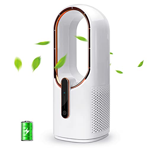 CONBOLA Desk Fan, 11.8 Inch Quiet Bladeless Fan USB Desktop Rechargeable Fan, Small Portable Table Fan with 3 Cooling Speeds, Touch Control Personal Fan for Bedroom, Office, Home, Outdoor (White)