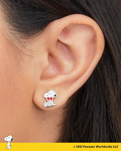 Peanuts Womens Woodstock and Snoopy Earrings - Silver Plate and Enamel Snoopy Stud Earrings - Officially Licensed2