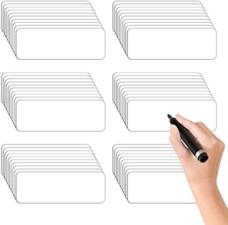 AIEX 60pcs Dry Erase Magnetic Labels, Write on Magnets Sticker Blank Writable Erasable Cards for Classroom Office Whiteboard Fridge (White)