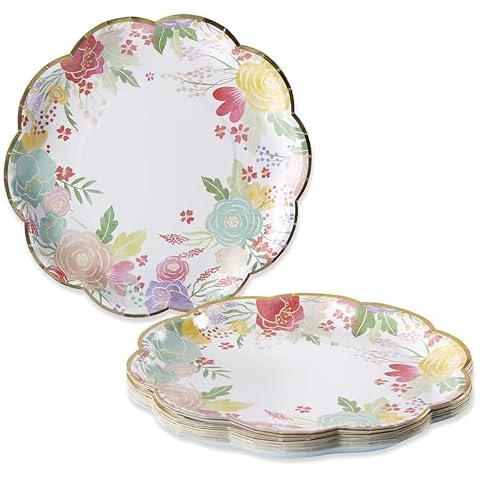 Kate Aspen Garden Blooms 9 in. Premium Decorative Paper Plates Cover