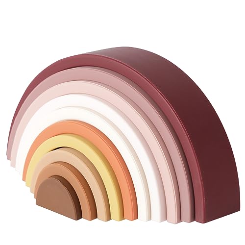 Image of BESSENTIALS Silicone Stacking Rainbow, Silicone Baby Stacking Toys, Preschool Toys Boho Baby Toys, Stacking Toy & Teething Toys, 10 Pacs Baby Toys,Rainbow Stacker for Kids and Babies.BPA-Free.