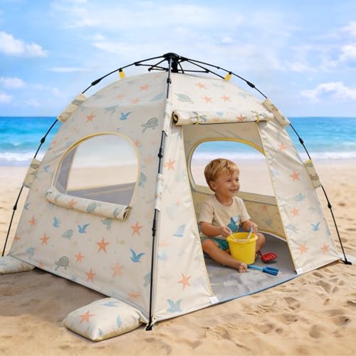 Image of Baby Beach Tent Pop Up Sun Shelter with UPF 50+ UV Protection, Silver-Coated Interior, Breathable Mesh Ventilation, Easy Setup, Wind-Stable Beach Shade for Infants & Toddlers