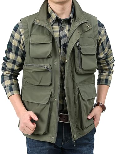 Yimoon Men’s Utility Fishing Vest Summer Lightweight Safari Travel Cargo Vest Outdoor Work Vests Multi Pockets4
