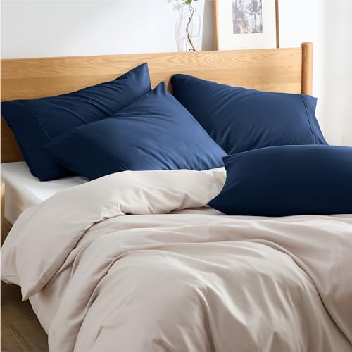 Bedsure Queen Pillow Cases Set of 4 - Navy Brushed Microfiber Pillowcases 4 Pack, Super Soft Pillowcase, Pillow Case Covers with Envelope Closure, Wrinkle, Fade and Stain Resistant, 20x30 Inches