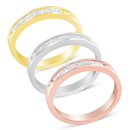 Haus of Brilliance 10K Yellow, White and Rose Gold over .925 Sterling Silver 5/8 Cttw Diamond Channel-Set Stackable Band Ring Set (H-I Color, I1-I2 Clarity) - Size 7 1/4