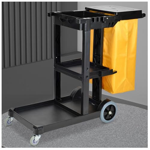 Carrello di pulizia per hotel resistente con ruote in gomma silenziose, telaio ad alta resistenza, borsa di grande capacità (150 kg), perfetto per servizi efficienti di pulizia e pulizia dell'hotel