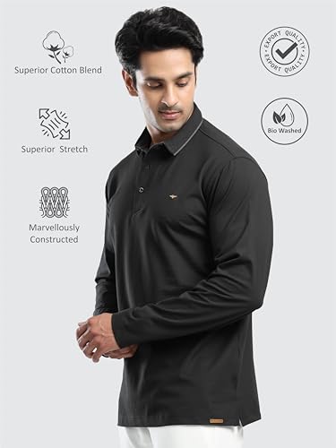 Image of STELLERS Men's Full Sleeve Polo T-Shirt | Premium Cotton | streatchable | Enzyme bio Washed | Feather Touch Feel | Sustainable