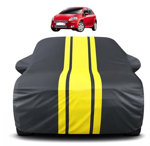 Image of Auto Hub Car Cover Compatible with Fiat Punto with Mirror Pocket, Soft Cotton Lining, Punto Car Cover Waterproof - Yellow-Black