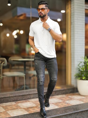 Image of Maniac || Mens || Kite || Textured || Polo Neck || Half Sleeve || Cotton || Slim Fit || Tshirt