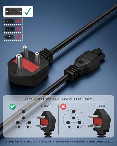 Image of FEDUS 1.8 Meter (5.9 Feet) Long Laptop Power Cord with Protection Fuse, 2500 Watt 3 Pin IEC C5 Charger Adapter Cable Wire AC Lead for Asus /Dell /HP /Lenovo /ASUS /Acer /Samsung /Compaq & All Gaming Laptop