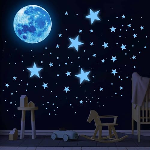 Glow in The Dark Stars for Ceiling,Glow in The Dark Stars and Moon Wall Decals,Ceiling Stars Glow in The Dark Kids Wall Decors Perfect for Kids Nursery Bedroom Living Room