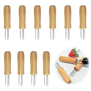 10pcs Bbq Mais Spiesjes Maïs Houders MaïSvorken Barbecuevork met Houten Handvat Roestvrij Stalen Maïsvorken Maïshouder Roestvrij Staal Grill voor Kampeerbarbecue Accessoires