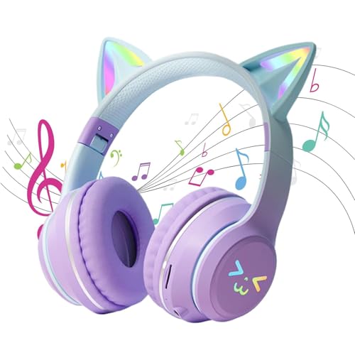 Auriculares inalámbricos de gato plegables con luces LED y micro 7