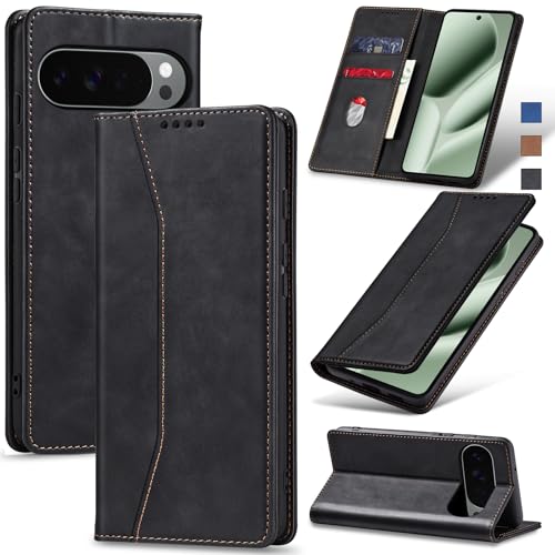 Image of Jasonyu Flip Wallet Case for Google Pixel 10 Pro XL 5G,Leather Magnetic Folio Cover with Card Holder,Kickstand - TPU Shockproof Durable Protective Phone Case,Black