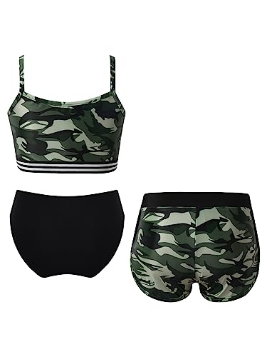 Girls 3 Piece Bathing Suit Printed Beach Swimwear Bikini Set with Shorts Kids Athletic Tankini Swimsuits2