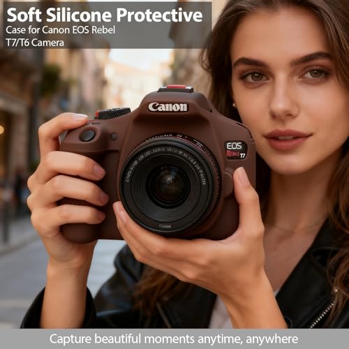 Image of Case for Canon EOS Rebel T7 Rebel T6 Camera, Soft Silicone Rubber Protective Camera Case Cover Accessories, Lightweight, Anti-Scratch with Button Marking for EOS Rebel T7 T6 (Brown)