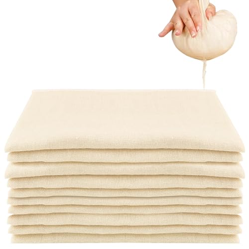 Nadinsta 10 Piezas Tela Filtrante Reutilizable, 50 x 50 cm Cheese Cloth, Estameña Colador de Eela Filtrante Muselina para Cocinar, Yogurt, Colar Jugo, Queso, Mantequilla, Café Frio y Té, Tofu