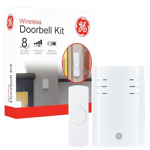GE Wireless Doorbell Kit,Plug-In Receiver,1 Push Buttons Door Bell,8 Melodies Doorbell Chime,4 Volume Levels,Classroom Doorbell,150 Ft Range,White,19299