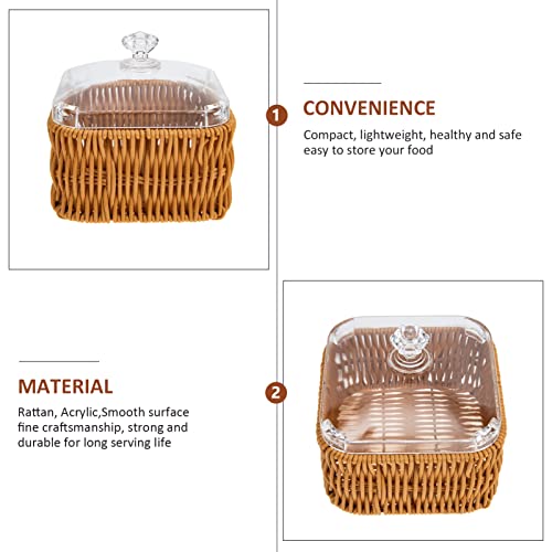 Housoutil Cesta de Pão de Vime Com Tampa de Cúpula Acrílica Cesta de Frutas Quadrada Caixa de Pão Ar