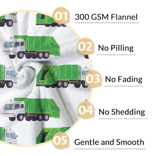 Mercuryelf Garbage Truck Blanket Gift - 30x40 Inches Modern Throw Blankets for Kids - White Soft, Fuzzy & Warm Throws for Lap, Crib