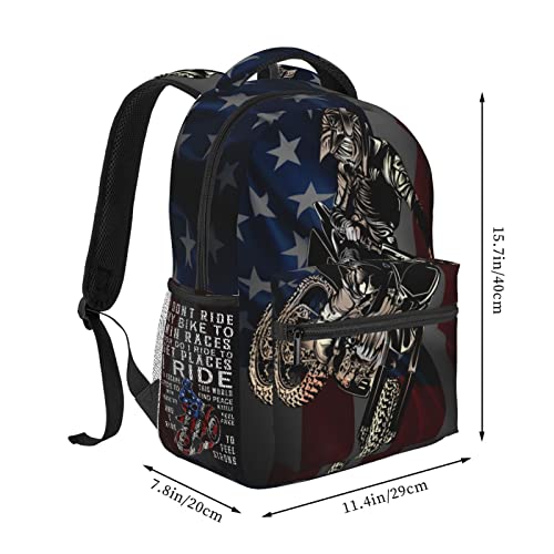 Motocross Dirt Bike American Flag Backpack Motorcycle Biker Double Shoulder Bag Laptop Bagpack for Men Women Bookbag for Work Camping Travel2