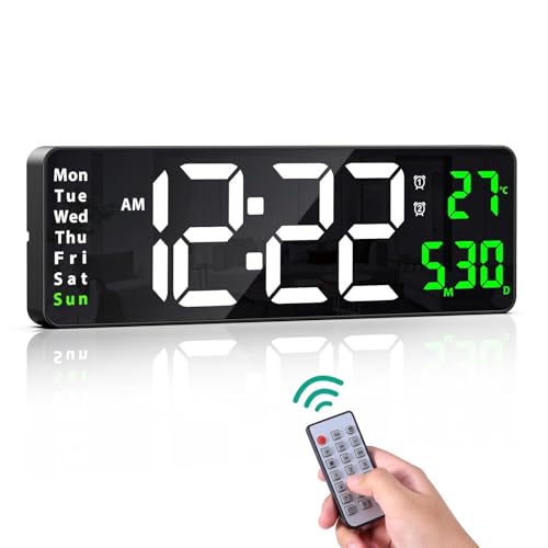 ORIA 16'' Reloj de Pared Digital, Reloj de Pared LED con Pantalla Grande, Reloj Despertador Digital con Control Remoto, 2 Juegos de Alarma, Brillo y Temporizador Ajustables, Hora/Fecha/Temperatura