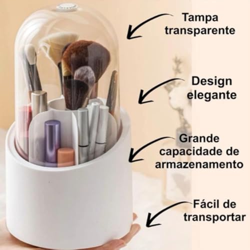 Amarme - Porta Pincéis Organizador de Maquiagem Giratório 360° com Tampa à Prova de Poeira, Porta Pi