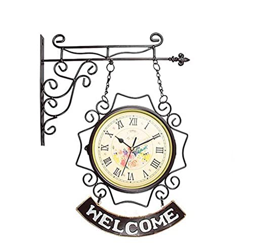 Reloj de pared de doble cara retro e interior para salón o porche 2
