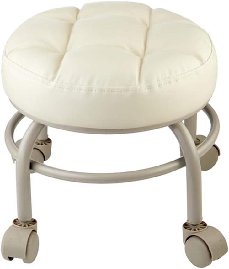 Heavy-Duty Low Roller Stool with 360° Swivel Wheels, 660-lb Load Capacity, Low-Height Short Rolling Stool Seat, PU Leather Small Mechanic Chair, Rolling Stools for Garage, Shop, Libra Pink (White