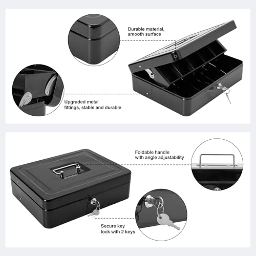 Sgorlds Grande caixa de bloqueio para dinheiro com cadeado para chave e bandeja de dinheiro, caixa p