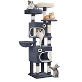Hzuaneri Arbre à Chat Hauteur 159 cm, Tour de Jeux pour Chat avec 8 Griffoirs, 3 Plateformes, 2 Niches, Panier, Pompons, Convient Aux Chats de Toutes Tailles, Gris Foncé MS15918SG