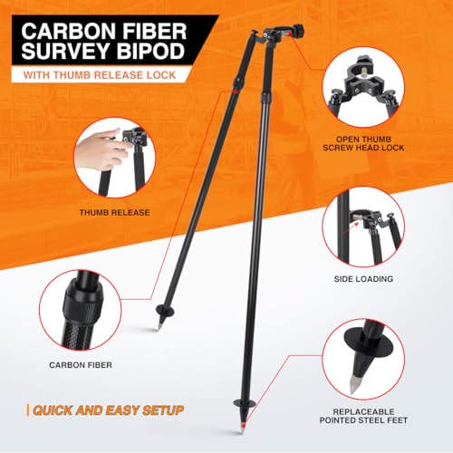 Carbon Fiber Bipod Surveying Thumb Release, Carbon Fiber Tripod Bipod for Prism Poles Surveying or GPS Poles of Total Station GPS GNSS (CLS22C Carbon Fiber) by Mountlaser - Image 2