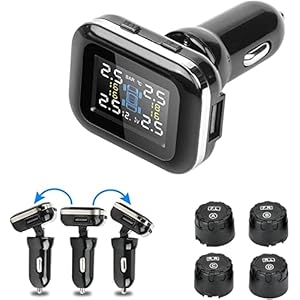 Jansite Tire Pressure Monitoring System TPMS, Wireless Adjustable Display Angle with 4 Waterproof External Sensors Auto Alarm Real-time Display Temperature Pressure(0-6 Bar / 0-87Psi)