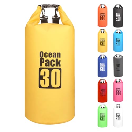 MORAINJAY 30L Yellow Dry Bag,Waterproof Bag with Double Adjustable Shoulder Strap,Large Capacity Dry Sack 2L 5L 10L 15L 20L 30L for Outdoor Camping,Rafting,Swimming,Boating,Surfing