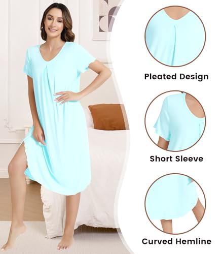 Image of NACHILA Women's Nightgowns-Viscose Made from Bamboo,Soft Nightshirt Short Sleeve Sleepwear Cooling Sleepshirts