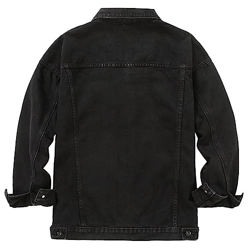 Image of DOSLAVIDA Men's Distressed Denim Jacket Unisex Button Down Jean Coat Casual Long Sleeve Trucker Hooded Jackets Outwear