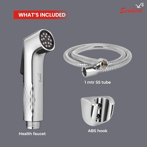 Image of SEABIRD ABS Self Cleaning Health Faucet - Chrome Finish Jet Spray for Toilet | Handheld Bidet Sprayer with High-Pressure & Soft Flow Modes | Leak-Proof Push Button | 1M SS- Tangle-Free Flexible Hose