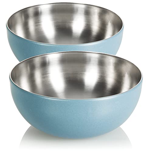 com-four® 2x bol mélangeur en acier inoxydable - bol de cuisine multifonctionnel pour collations ou salades - bol décoratif - bol en métal avec revêtement extérieur (2 pièces - Ø 20cm gris/bleu)