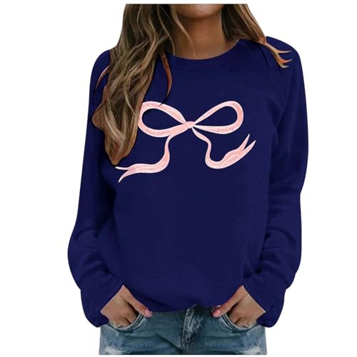 Sudadera de cuello redondo para mujer, diseño de lazo, de manga larga, con lazo, para mujer, marine, XXL