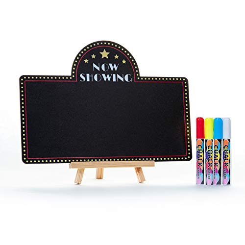 Movie Night Decorations Chalkboard Kit for Movie Theme Parties, 1 Chalkboard + 1 Wood Stand, Date Night, Girls Night, Birthday, Family Activities, Movie Lover Gifts (with Chalk Markers)