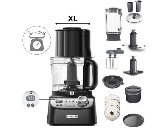 Kenwood FDM72.990.BK Multipro XL Weigh+ Robot de cuisine avec balance intégrée, 11 accessoires inclus, idéal pour préparation complète