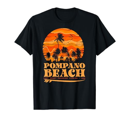 Pompano Beach Florida Retro Sunset & Surf Vibes Camiseta
