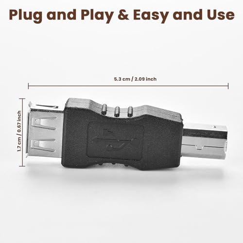 USB A to B Adapter Printer to Computer Converter Compatible with HP, Canon, Dell, Epson, Lexmark, Xerox, Samsung, More Printers Scanners Fax Machines (Not Midi Adapter, 2PC)