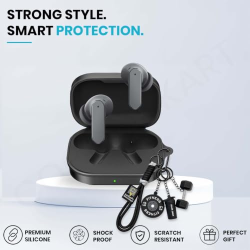 Image of Soft Silicone Case Cover for Realme Buds Air 8 with Gym Fitness Keychain (Black)